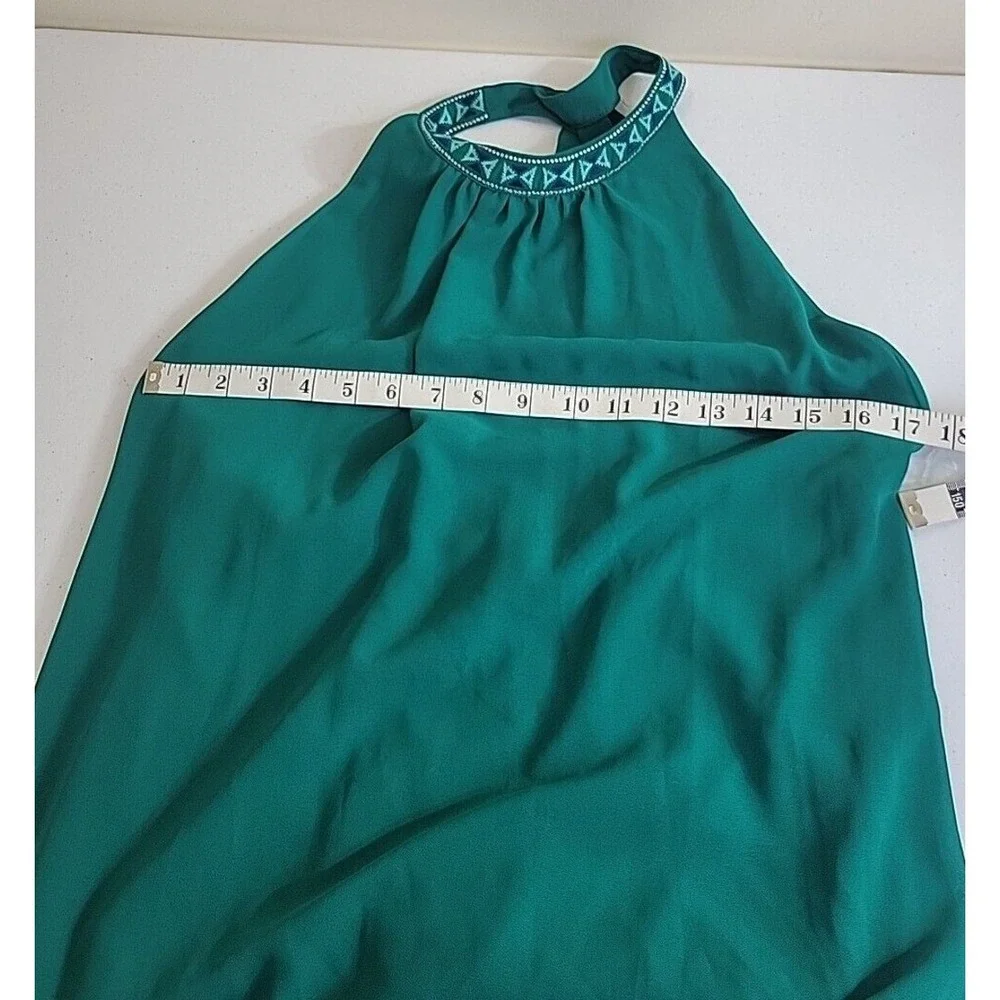NWT Maurices Maxi Dress Boho Beaded Halter Neck Evening Gown Teal Green Large